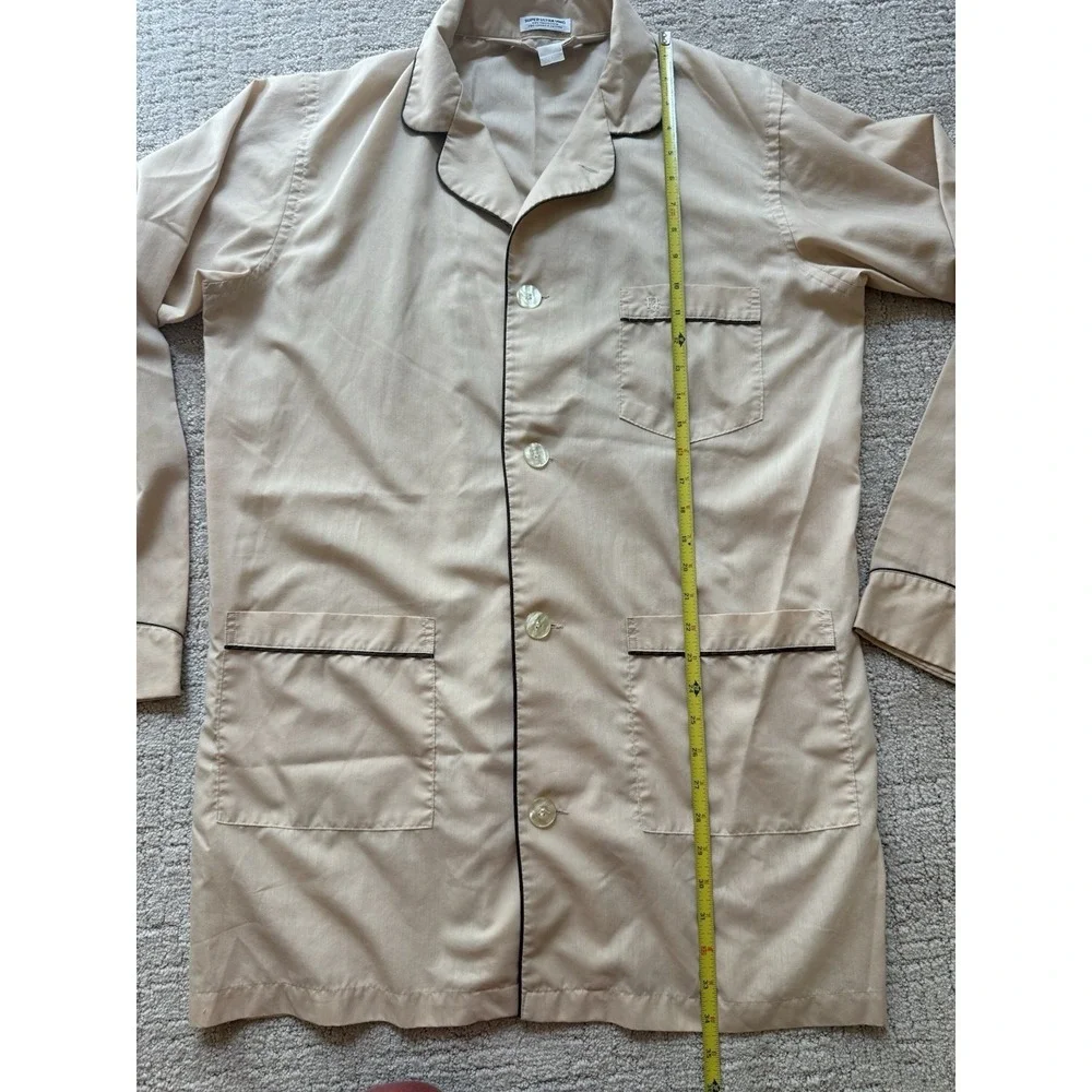 Vintage Christian Dior Monsieur Pajama Top Men's L Long Beige Button Up Dapper
